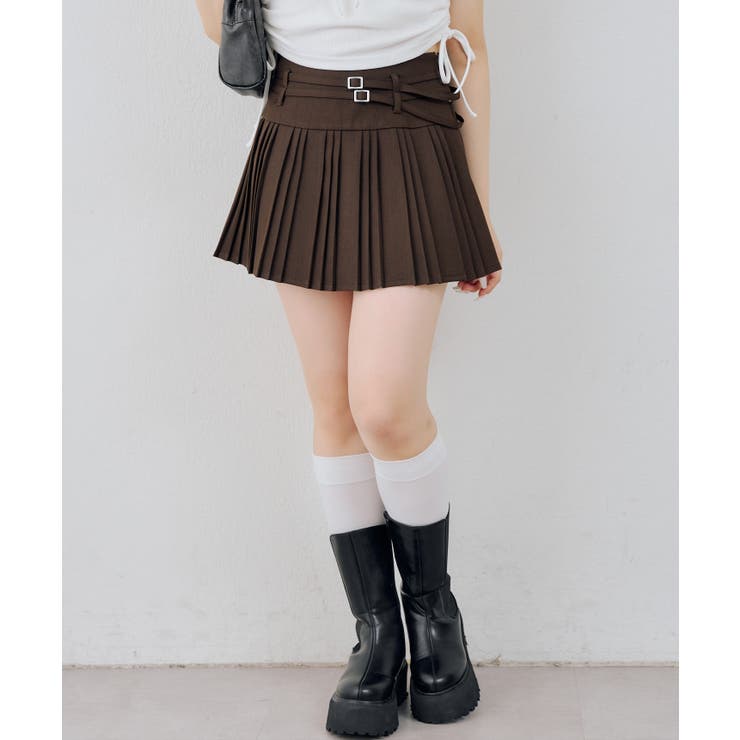 ダブルベルトランダムプリーツミニスカート | RMAF　NICE CLAUP / OLIVE des OLIVE | 詳細画像3 