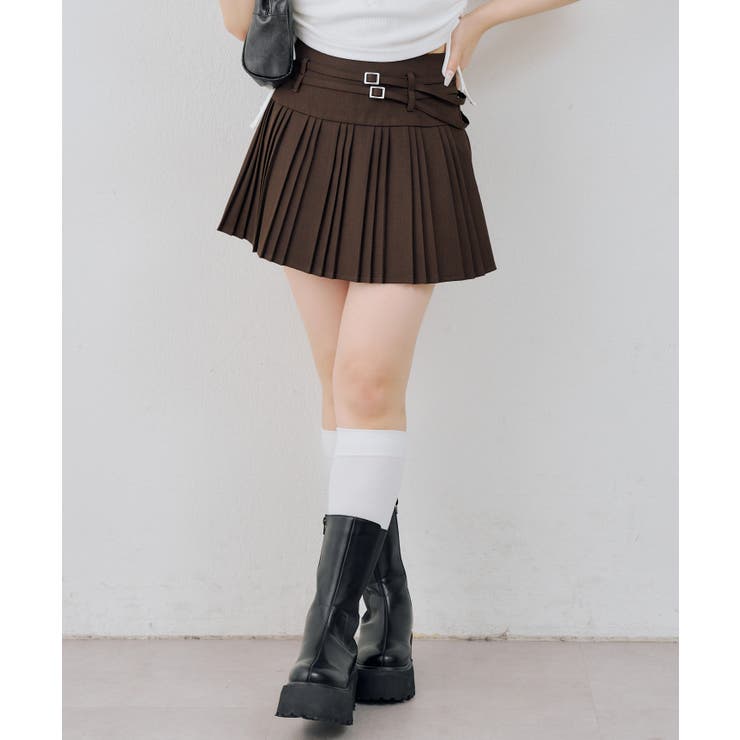ダブルベルトランダムプリーツミニスカート | RMAF　NICE CLAUP / OLIVE des OLIVE | 詳細画像4 