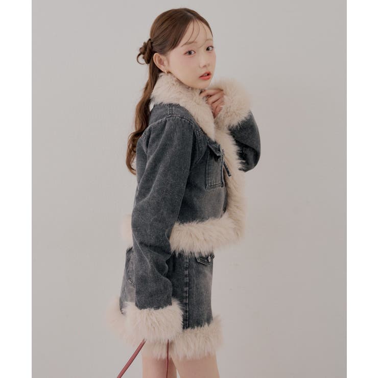【セットアップ対応】フェイクファー付デニムミニスカート | RMAF　NICE CLAUP / OLIVE des OLIVE | 詳細画像11 
