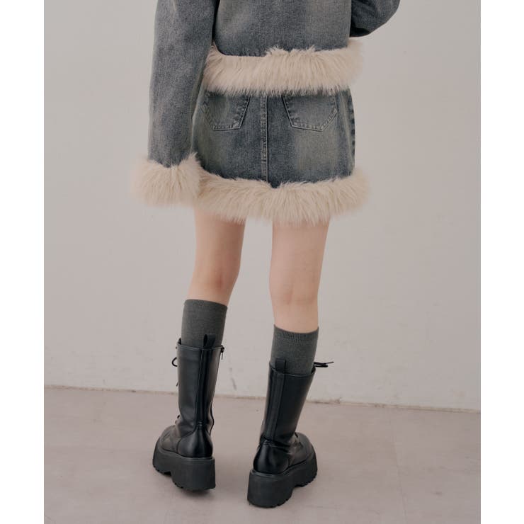 【セットアップ対応】フェイクファー付デニムミニスカート | RMAF　NICE CLAUP / OLIVE des OLIVE | 詳細画像23 