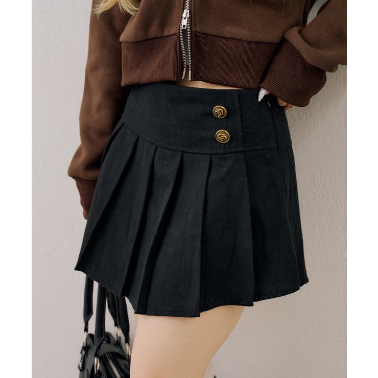 ブラック | 飾り釦付ミニプリーツスカート | RMAF　NICE CLAUP / OLIVE des OLIVE