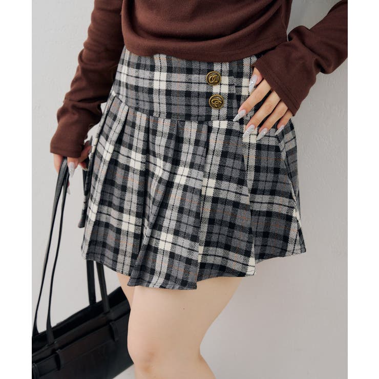 グレー系 | 飾り釦付ミニプリーツスカート | RMAF　NICE CLAUP / OLIVE des OLIVE