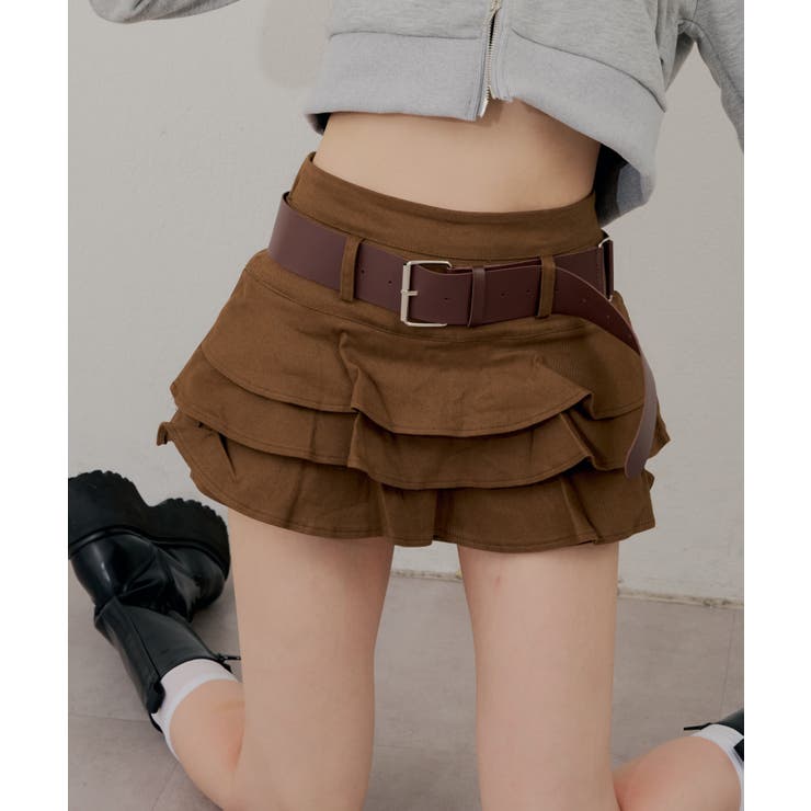 ベルト付ティアードミニスカート | RMAF　NICE CLAUP / OLIVE des OLIVE | 詳細画像1 