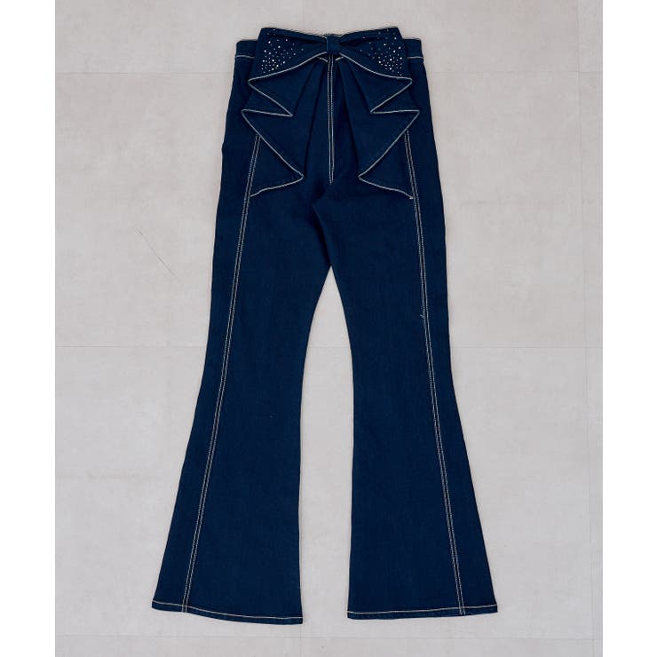 【S/M/Lサイズ展開】後キラキラリボンセミフレアデニム | RMAF　NICE CLAUP / OLIVE des OLIVE | 詳細画像5 