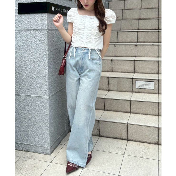 【S/Mサイズ展開】キラキラロゴバギーデニムパンツ | RMAF　NICE CLAUP / OLIVE des OLIVE | 詳細画像8 