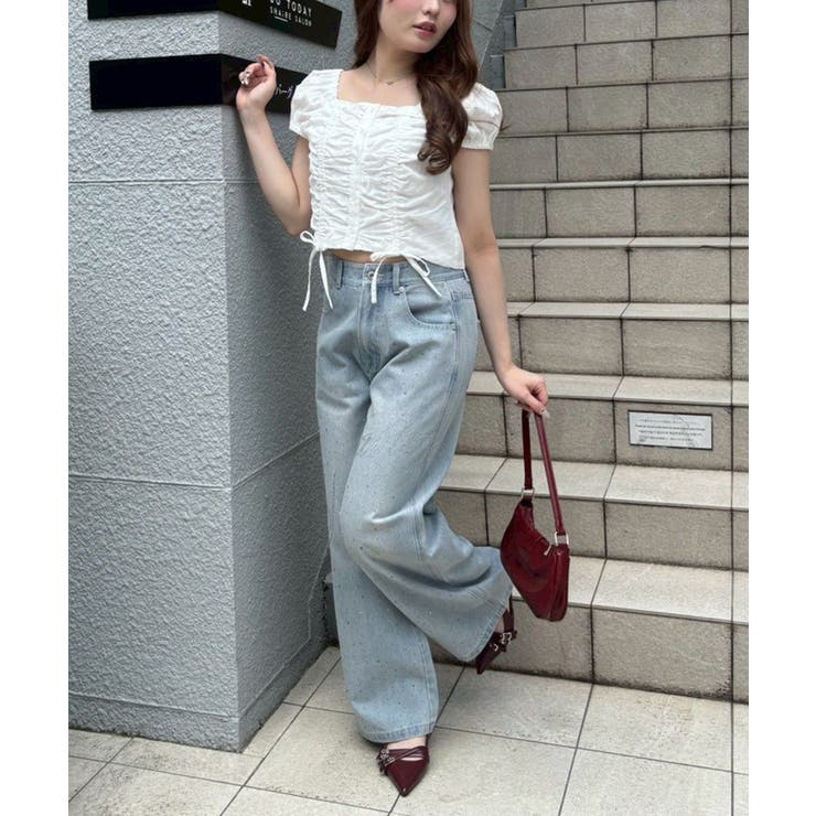 【S/Mサイズ展開】キラキラロゴバギーデニムパンツ | RMAF　NICE CLAUP / OLIVE des OLIVE | 詳細画像9 