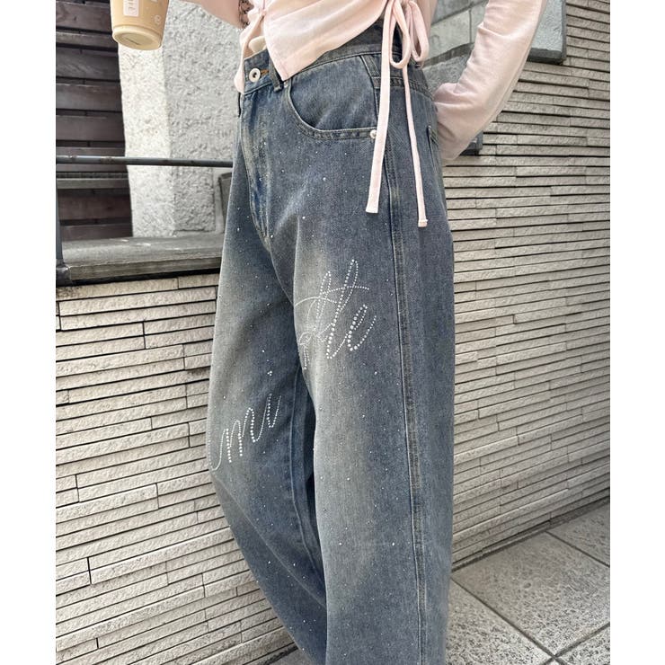 【S/Mサイズ展開】キラキラロゴバギーデニムパンツ | RMAF　NICE CLAUP / OLIVE des OLIVE | 詳細画像14 