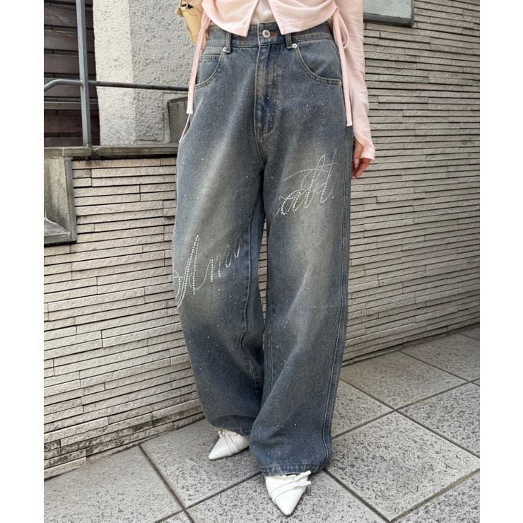 【S/Mサイズ展開】キラキラロゴバギーデニムパンツ | RMAF　NICE CLAUP / OLIVE des OLIVE | 詳細画像16 