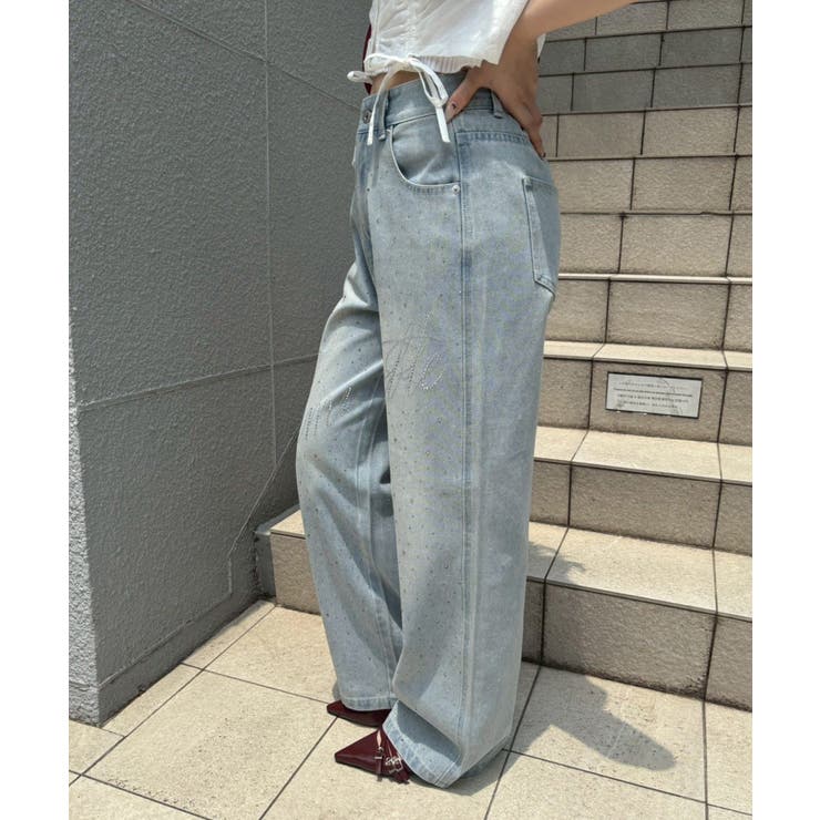 【S/Mサイズ展開】キラキラロゴバギーデニムパンツ | RMAF　NICE CLAUP / OLIVE des OLIVE | 詳細画像4 