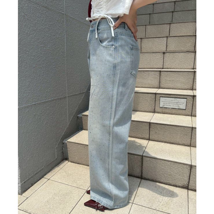 【S/Mサイズ展開】キラキラロゴバギーデニムパンツ | RMAF　NICE CLAUP / OLIVE des OLIVE | 詳細画像5 