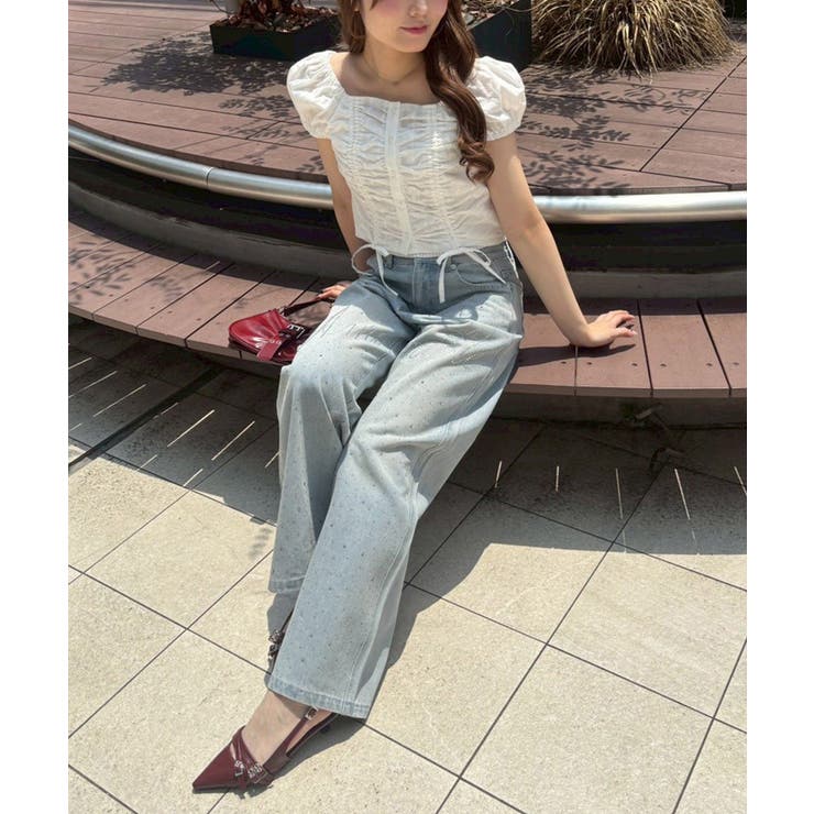 【S/Mサイズ展開】キラキラロゴバギーデニムパンツ | RMAF　NICE CLAUP / OLIVE des OLIVE | 詳細画像7 