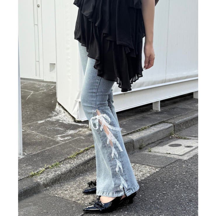 【S/Mサイズ展開】レースアップフレアデニムパンツ | RMAF　NICE CLAUP / OLIVE des OLIVE | 詳細画像2 