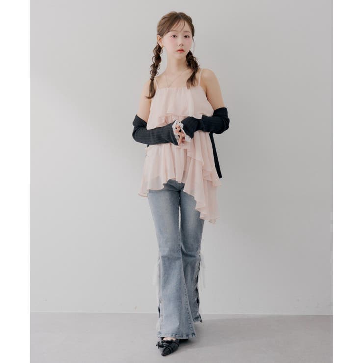 【S/Mサイズ展開】レースアップフレアデニムパンツ | RMAF　NICE CLAUP / OLIVE des OLIVE | 詳細画像4 