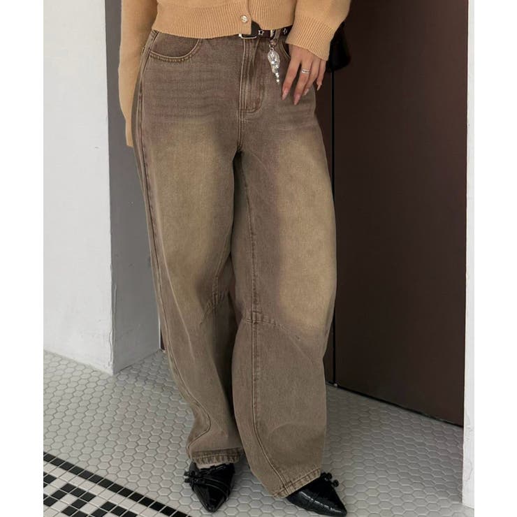 ブラウン | 【S/Mサイズ展開】チャーム付バレルレッグデニムパンツ | RMAF　NICE CLAUP / OLIVE des OLIVE