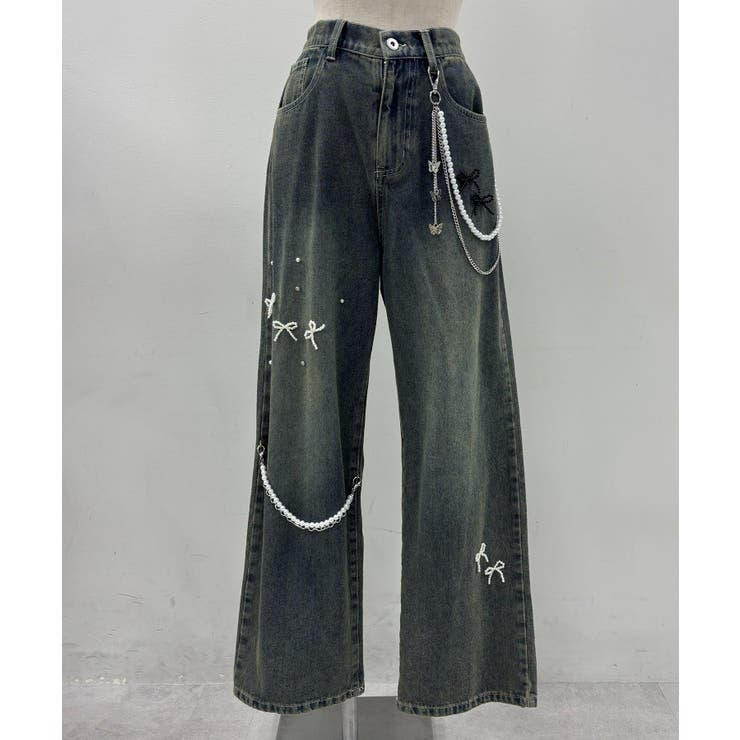 【S/Mサイズ展開】リボンビジューチャームワイドパンツ | RMAF　NICE CLAUP / OLIVE des OLIVE | 詳細画像8 