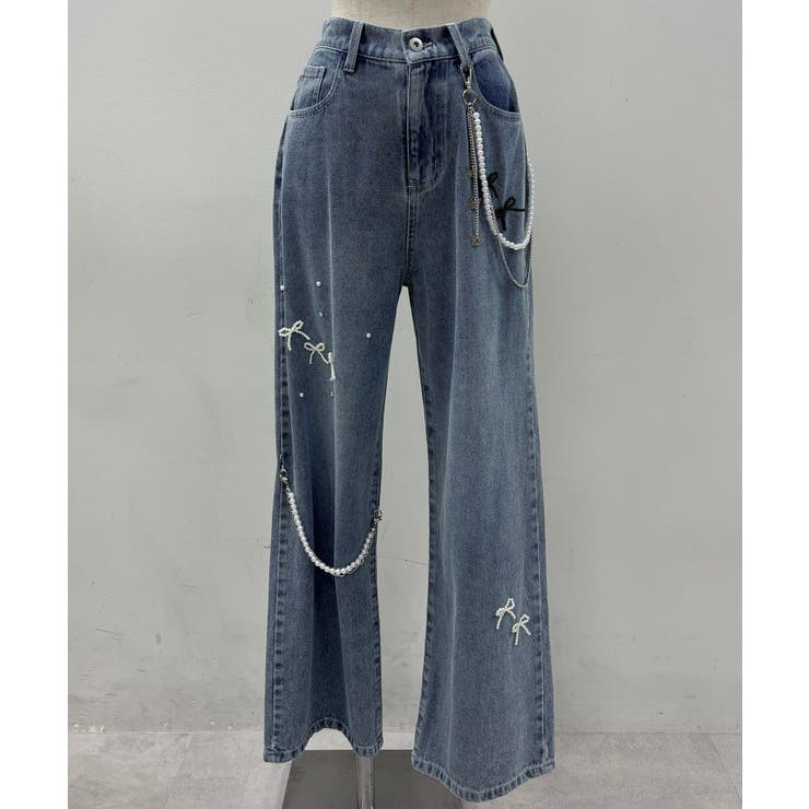 【S/Mサイズ展開】リボンビジューチャームワイドパンツ | RMAF　NICE CLAUP / OLIVE des OLIVE | 詳細画像9 