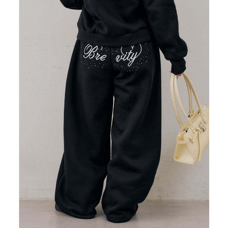ブラック | 【セットアップ対応】キラリと刺繍ロゴワイドスウェットパンツ | RMAF　NICE CLAUP / OLIVE des OLIVE