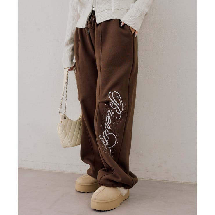 ブラウン | 【セットアップ対応】キラリと刺繍ロゴスウェットパンツ | RMAF　NICE CLAUP / OLIVE des OLIVE
