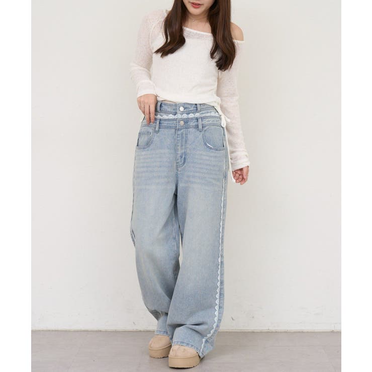 脇レースラインワイドデニムパンツ | RMAF　NICE CLAUP / OLIVE des OLIVE | 詳細画像7 