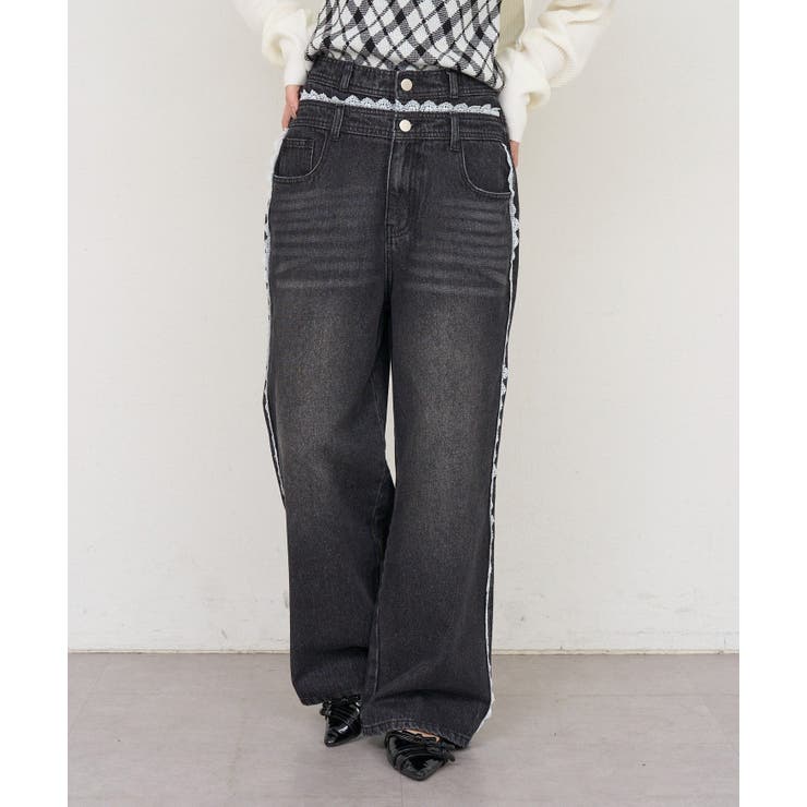 脇レースラインワイドデニムパンツ | RMAF　NICE CLAUP / OLIVE des OLIVE | 詳細画像10 