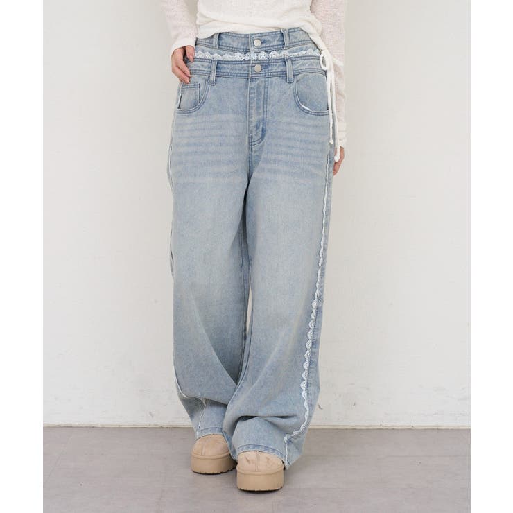 脇レースラインワイドデニムパンツ | RMAF　NICE CLAUP / OLIVE des OLIVE | 詳細画像2 