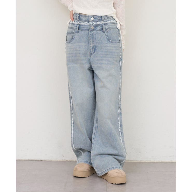 脇レースラインワイドデニムパンツ | RMAF　NICE CLAUP / OLIVE des OLIVE | 詳細画像3 