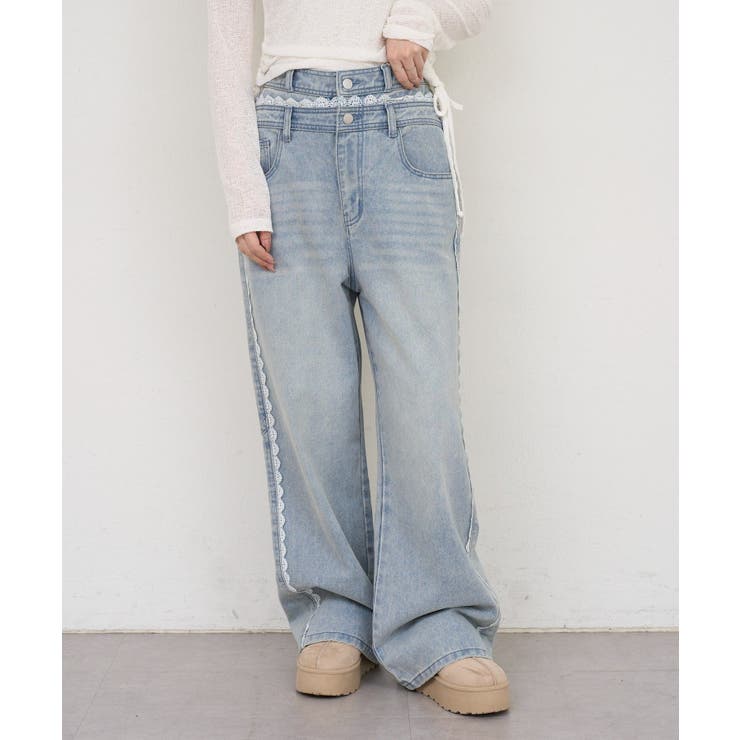 脇レースラインワイドデニムパンツ | RMAF　NICE CLAUP / OLIVE des OLIVE | 詳細画像4 