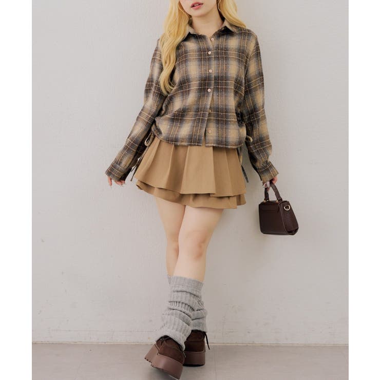 ラインストーン付脇ドロストチェックシャツ | RMAF　NICE CLAUP / OLIVE des OLIVE | 詳細画像8 