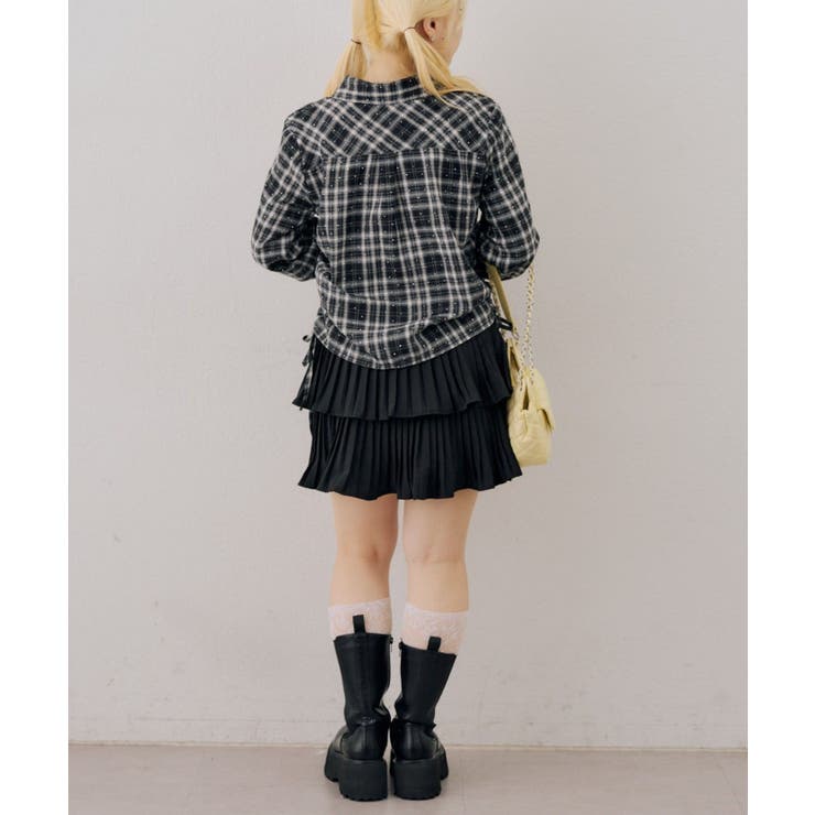 ラインストーン付脇ドロストチェックシャツ | RMAF　NICE CLAUP / OLIVE des OLIVE | 詳細画像19 