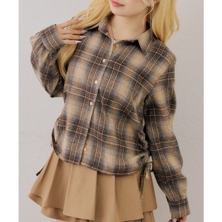 ラインストーン付脇ドロストチェックシャツ | RMAF　NICE CLAUP / OLIVE des OLIVE | 詳細画像5 