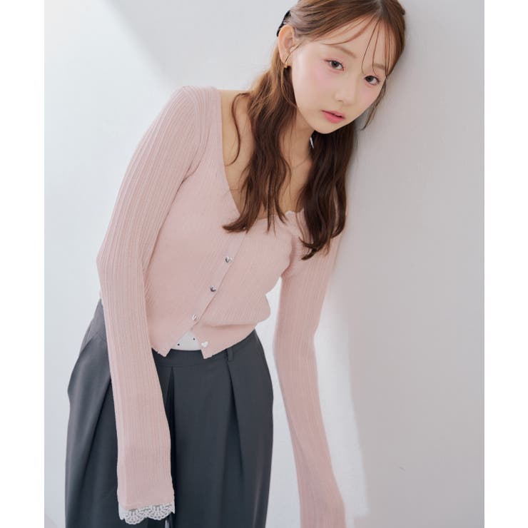 【5色展開】ハート釦袖レースラメカーディガン | RMAF　NICE CLAUP / OLIVE des OLIVE | 詳細画像26 