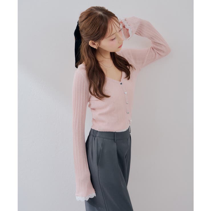 【5色展開】ハート釦袖レースラメカーディガン | RMAF　NICE CLAUP / OLIVE des OLIVE | 詳細画像27 