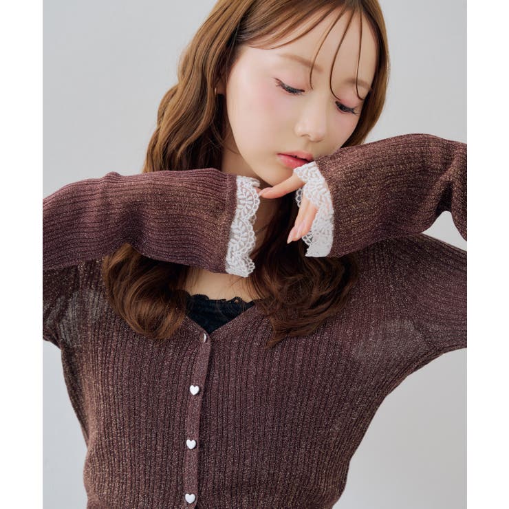 【5色展開】ハート釦袖レースラメカーディガン | RMAF　NICE CLAUP / OLIVE des OLIVE | 詳細画像32 