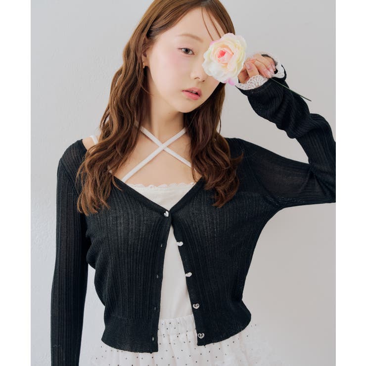 【5色展開】ハート釦袖レースラメカーディガン | RMAF　NICE CLAUP / OLIVE des OLIVE | 詳細画像3 