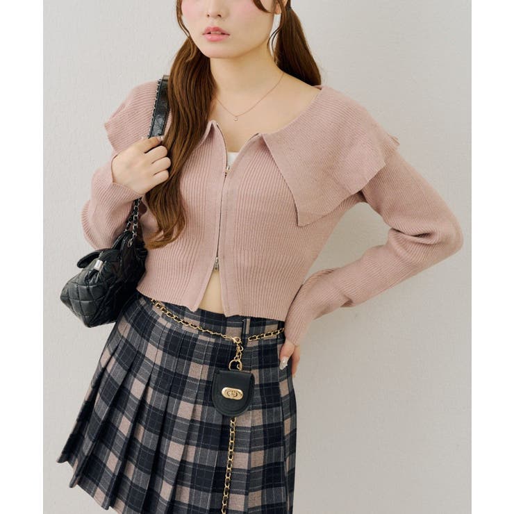 ピンク | 【5色展開】BIG衿ジップカーディガン | RMAF　NICE CLAUP / OLIVE des OLIVE