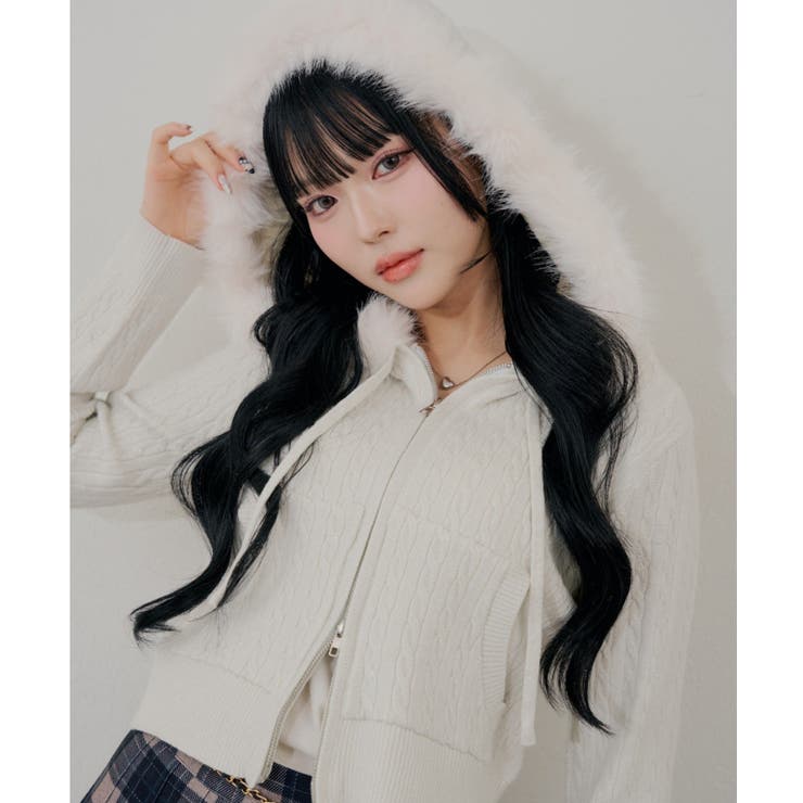 【5色展開】ラメケーブルジップアップパーカー | RMAF　NICE CLAUP / OLIVE des OLIVE | 詳細画像1 