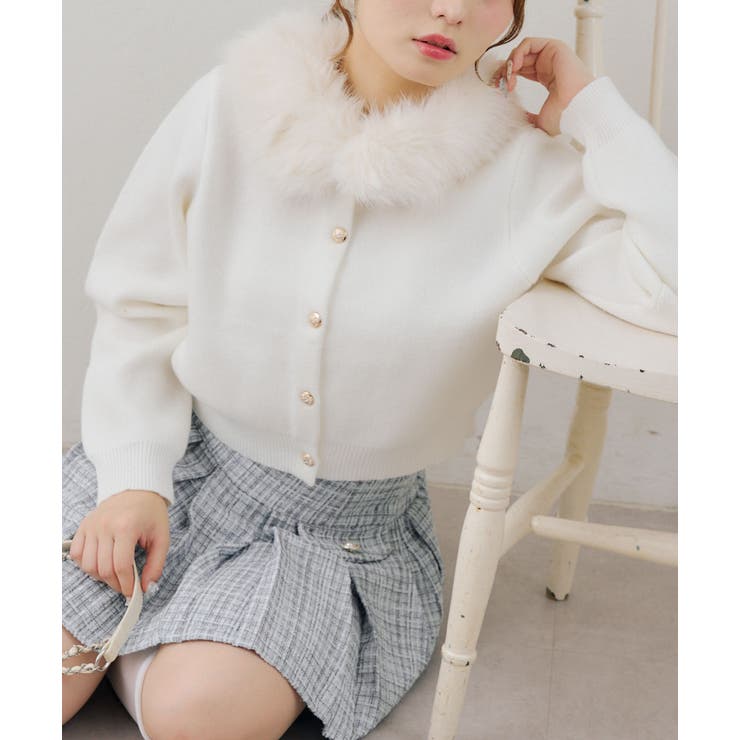 アイボリー | フェイクファー衿ニットカーディガン | RMAF　NICE CLAUP / OLIVE des OLIVE