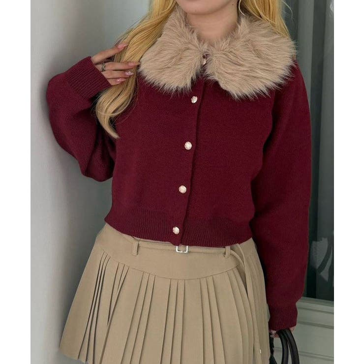 ボルドー | フェイクファー衿ニットカーディガン | RMAF　NICE CLAUP / OLIVE des OLIVE