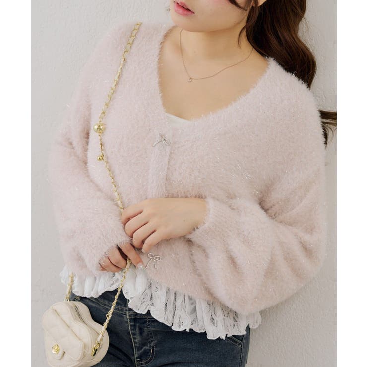 【5色展開】裾レースラメ混フェザーカーディガン | RMAF　NICE CLAUP / OLIVE des OLIVE | 詳細画像23 