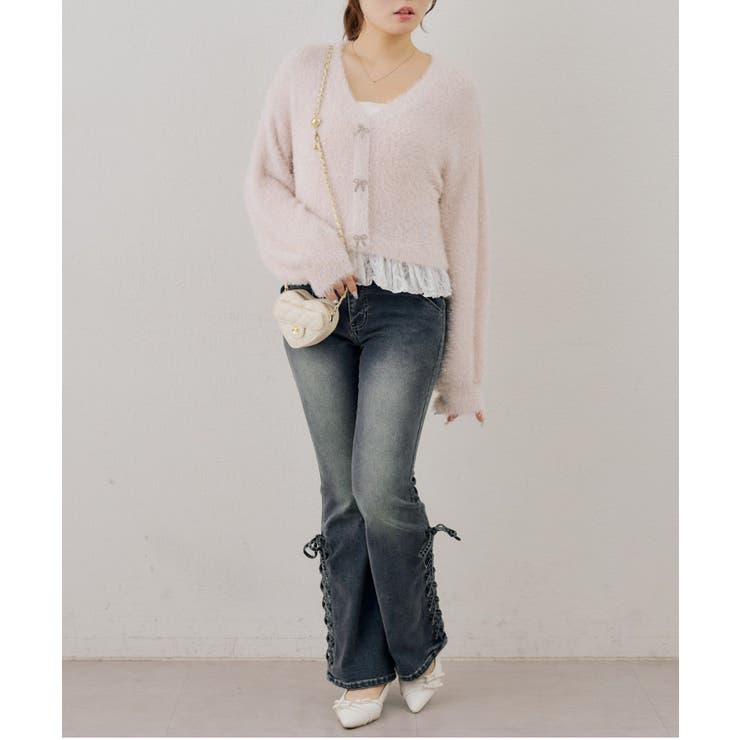 【5色展開】裾レースラメ混フェザーカーディガン | RMAF　NICE CLAUP / OLIVE des OLIVE | 詳細画像25 
