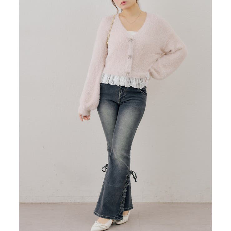 【5色展開】裾レースラメ混フェザーカーディガン | RMAF　NICE CLAUP / OLIVE des OLIVE | 詳細画像27 