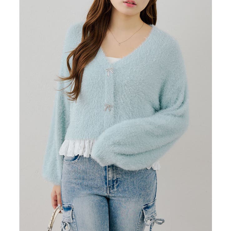 【5色展開】裾レースラメ混フェザーカーディガン | RMAF　NICE CLAUP / OLIVE des OLIVE | 詳細画像3 