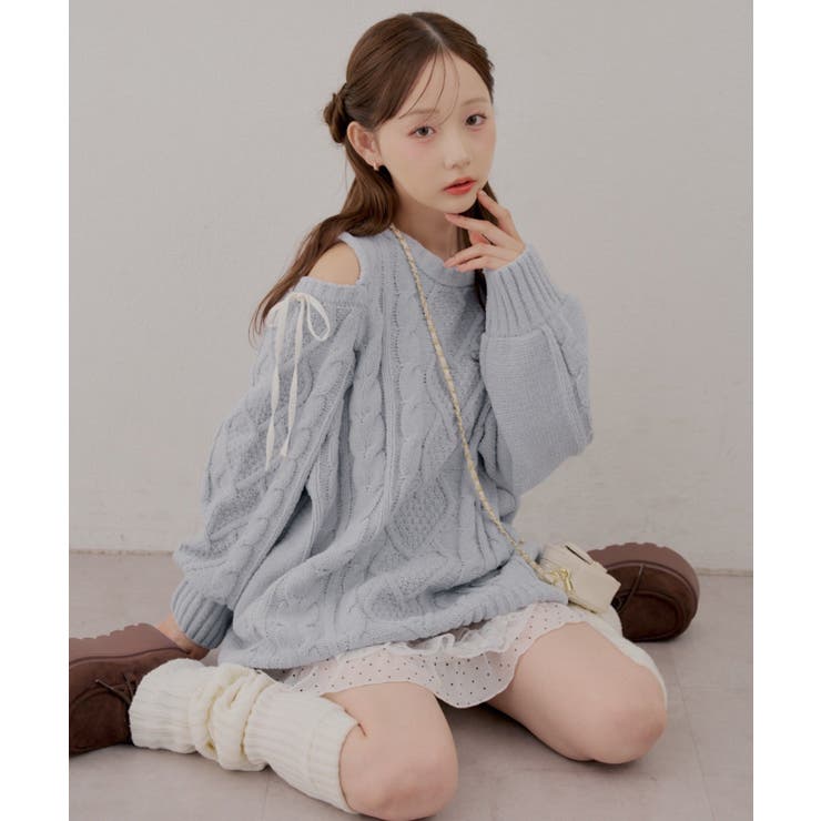 サックス | 肩あきサイドリボンニットワンピース | RMAF　NICE CLAUP / OLIVE des OLIVE