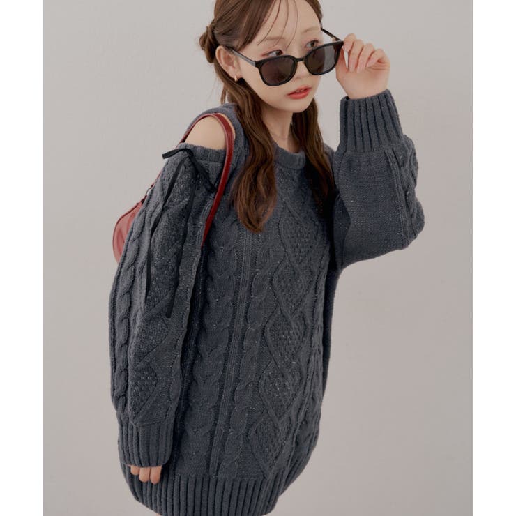 チャコール | 肩あきサイドリボンニットワンピース | RMAF　NICE CLAUP / OLIVE des OLIVE