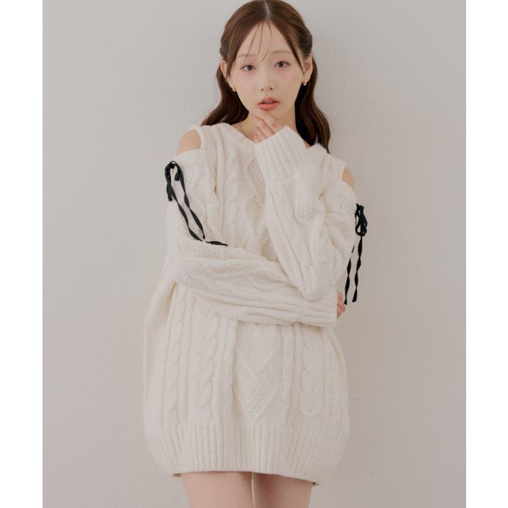 オフ | 肩あきサイドリボンニットワンピース | RMAF　NICE CLAUP / OLIVE des OLIVE