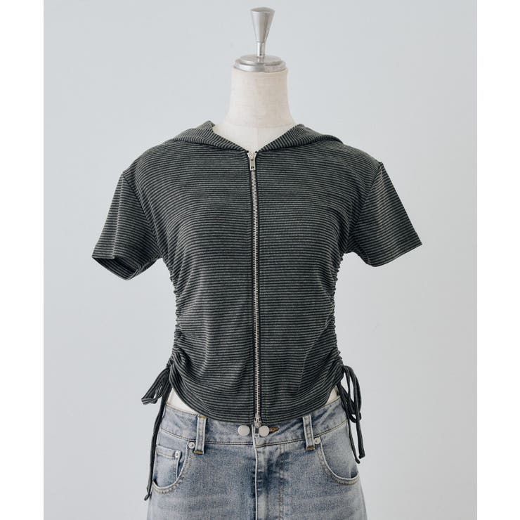 【レース ドット柄 ボーダー】ドロスト半袖ジップアップパーカー | RMAF　NICE CLAUP / OLIVE des OLIVE | 詳細画像30 