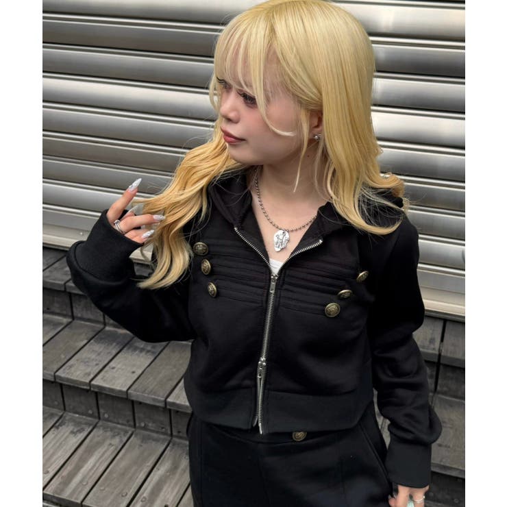 ブラック | ナポレオン風ジップアップパーカー | RMAF　NICE CLAUP / OLIVE des OLIVE
