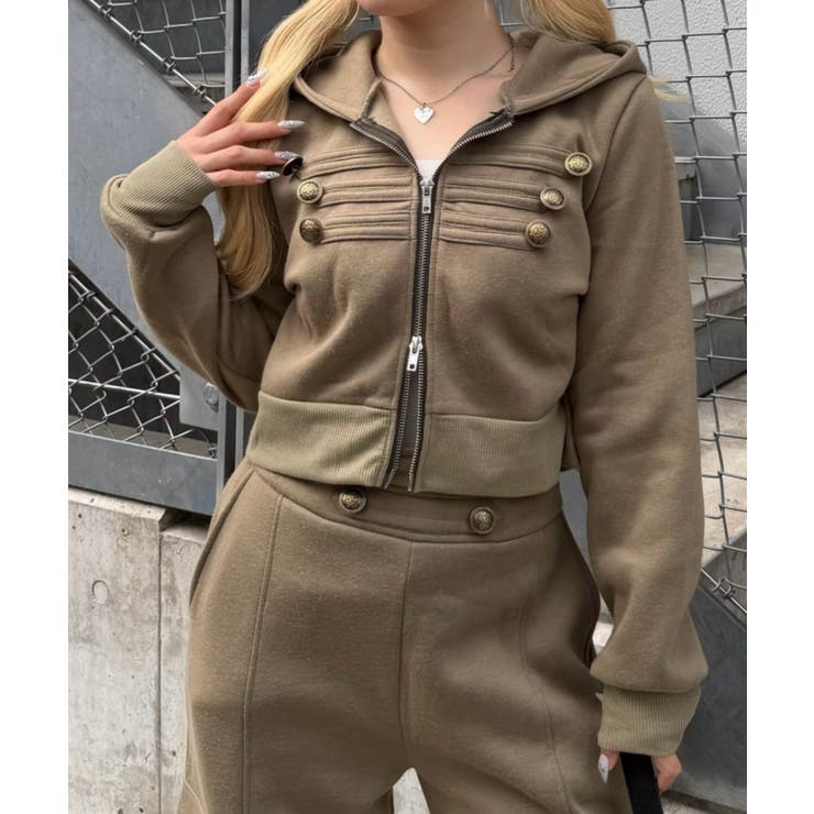 カーキ | ナポレオン風ジップアップパーカー | RMAF　NICE CLAUP / OLIVE des OLIVE