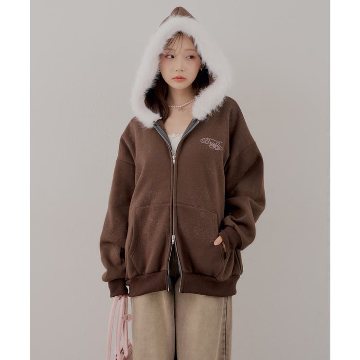 【裏起毛】キラキラなキラキラロゴファーパーカー | RMAF　NICE CLAUP / OLIVE des OLIVE | 詳細画像15 