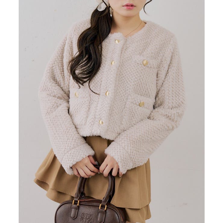 ストライプファーノーカラージャケット | RMAF　NICE CLAUP / OLIVE des OLIVE | 詳細画像23 